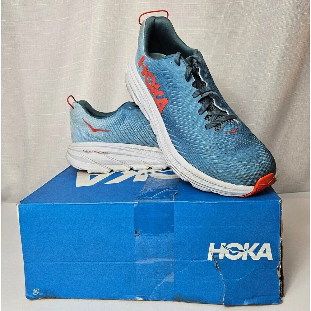 HOKA One One Rincon 3 Trail Shoe Mens 10 D, Blue Orange White Sneaker Walking - Picture 3 of 14